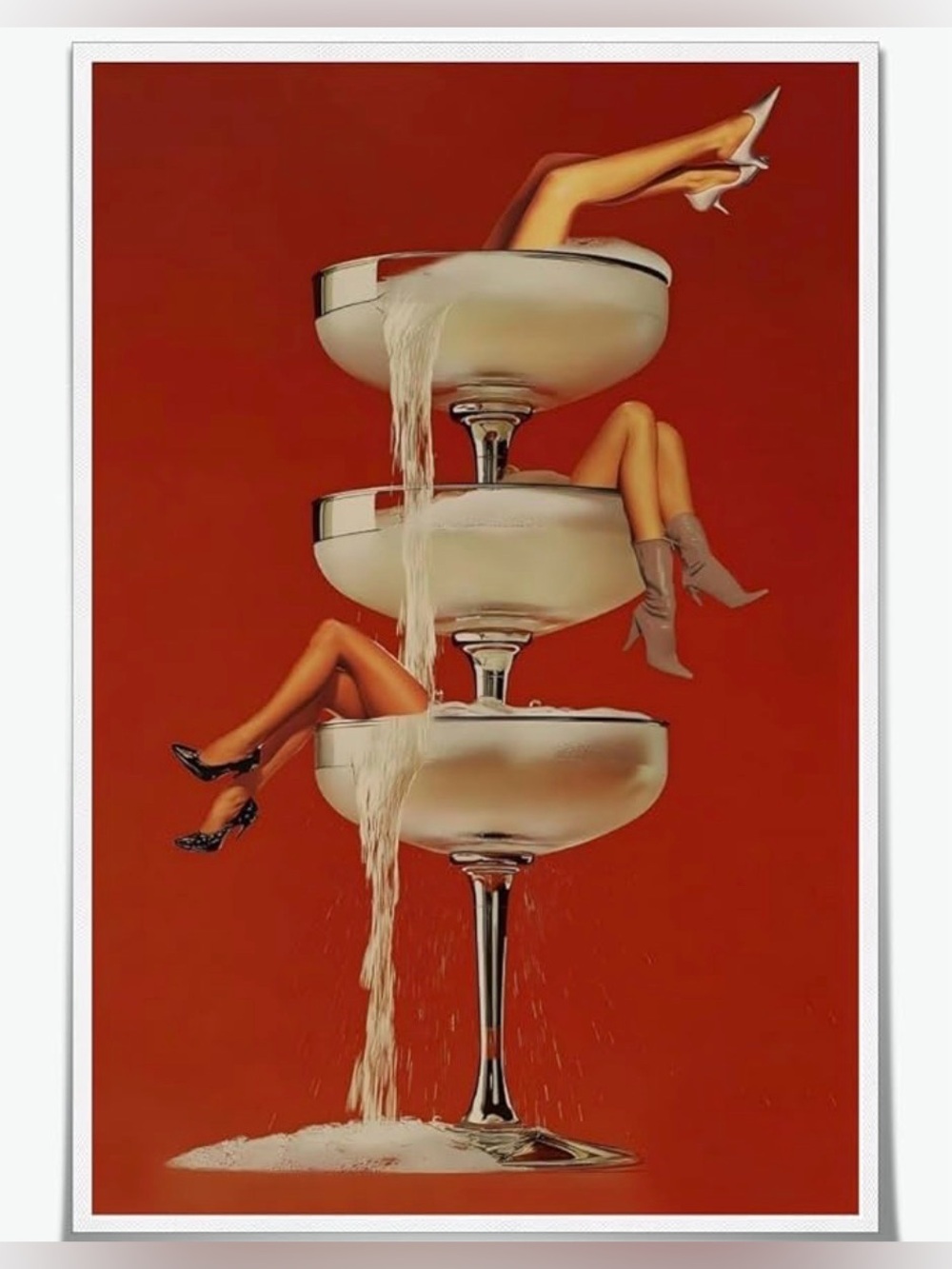 Red wall art-  Champagne Glasses Art Print - Retro Decor -